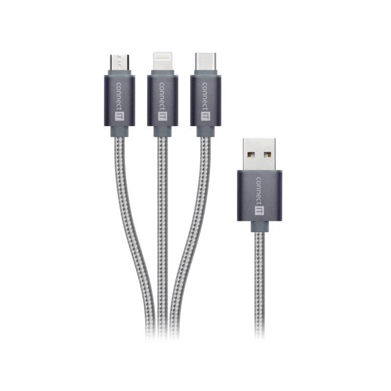 Kabel Connect IT Wirez 3in1 USB USB-C MicroUSB Lightning, 1,2m černý