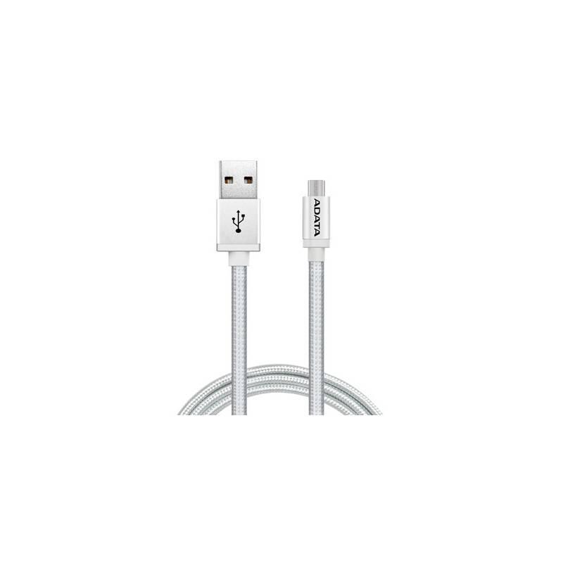 Kabel ADATA USB micro USB, 1m, pletený stříbrný, Kabel, ADATA, USB, micro, USB, 1m, pletený, stříbrný