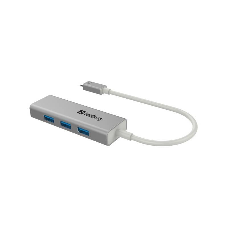 USB Hub Sandberg USB-C 3x USB 3.0 stříbrný