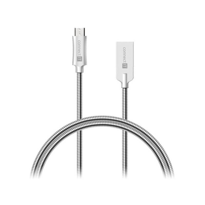 Kabel Connect IT Wirez Steel Knight USB micro USB, ocelový, opletený, 1m stříbrný