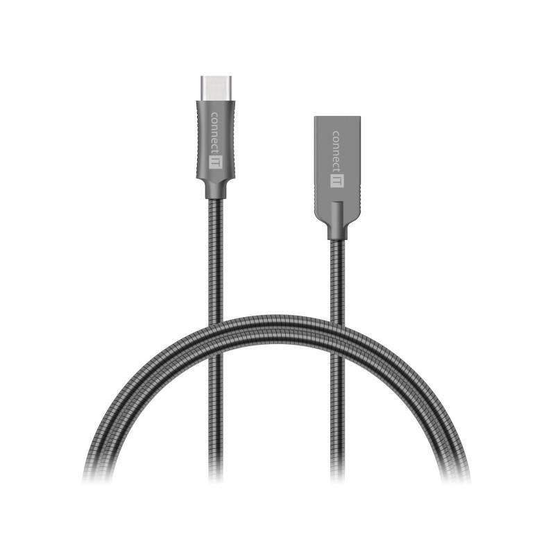 Kabel Connect IT Wirez Steel Knight USB USB-C, ocelový, opletený, 1m šedý