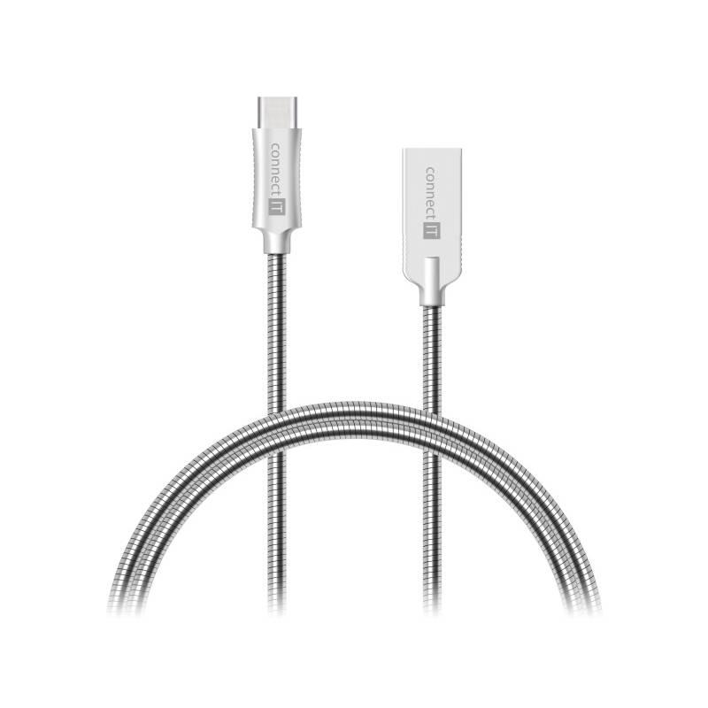 Kabel Connect IT Wirez Steel Knight USB USB-C, ocelový, opletený, 1m stříbrný