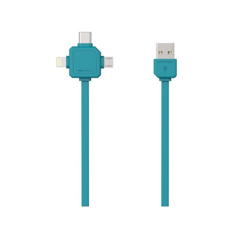 Kabel Powercube USB micro USB Lightning USB-C, 1,5m modrý