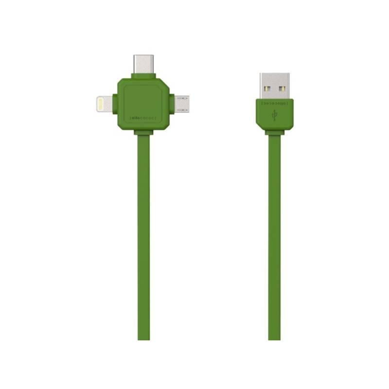 Kabel Powercube USB micro USB Lightning USB-C, 1,5m zelený