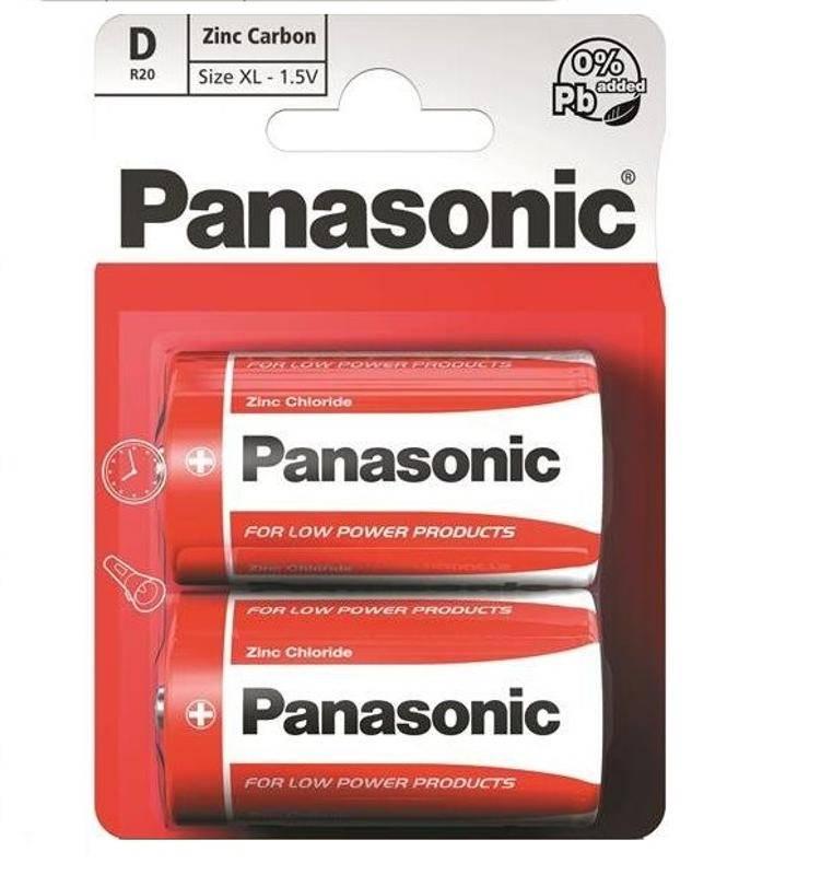 Baterie zinkochloridová Panasonic D, 2 ks