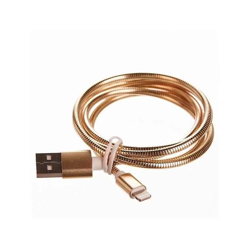 Kabel CellFish USB Lightning, kovový, 1m zlatý