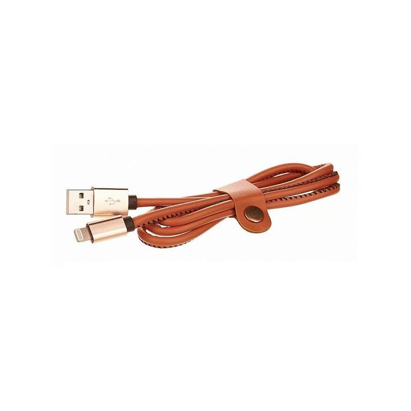 Kabel CellFish USB Lightning, kožený, 1m hnědý