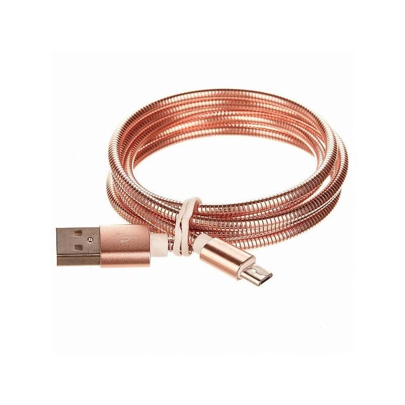 Kabel CellFish USB micro USB, kovový, 1m růžový