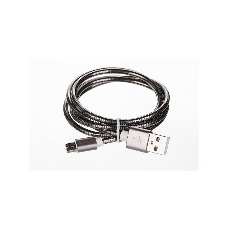 Kabel CellFish USB micro USB, kovový, 1m šedý