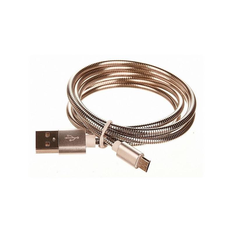 Kabel CellFish USB micro USB, kovový, 1m stříbrný