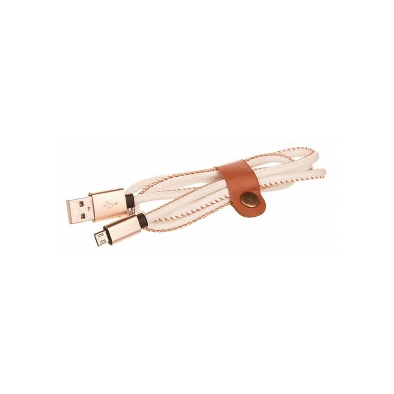 Kabel CellFish USB micro USB, kožený, 1m bílý