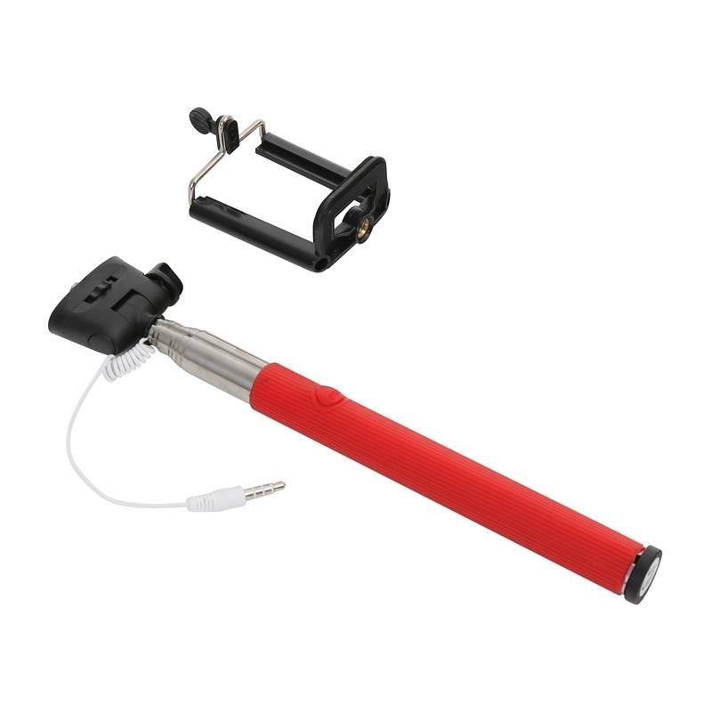 Selfie tyč PLATINET OMEGA MONOPOD, jack 3.5 mm, červená