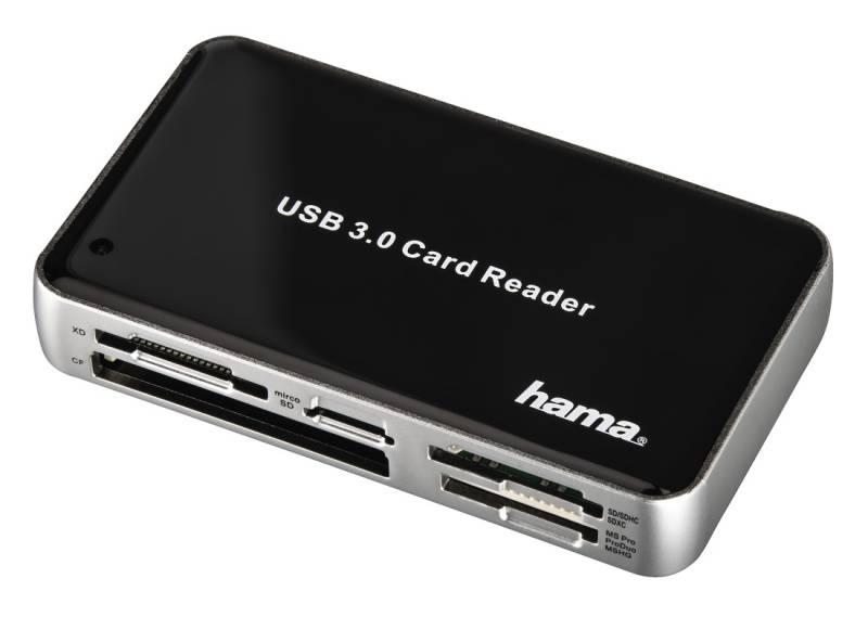 Čtečka paměťových karet Hama USB 3.0 All in One černá stříbrná, Čtečka, paměťových, karet, Hama, USB, 3.0, All, One, černá, stříbrná