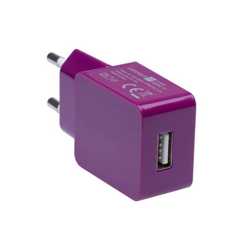 Nabíječka do sítě Connect IT COLORZ USB, 1A fialová