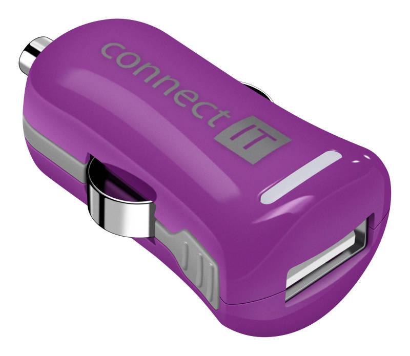 Adaptér do auta Connect IT InCarz COLORZ, 1x USB, 2,1A fialový