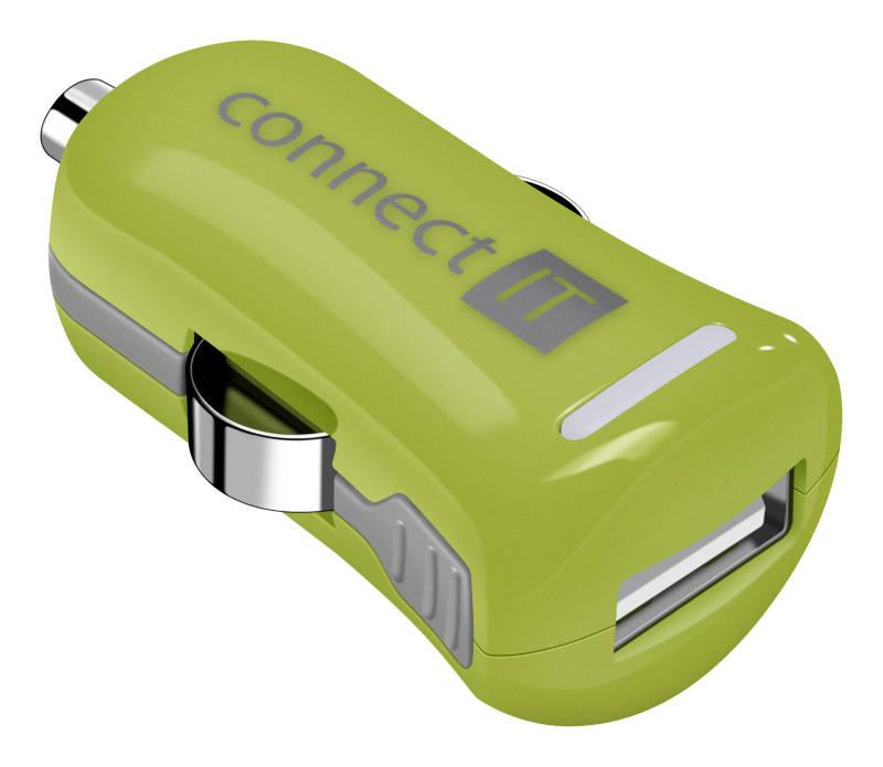 Adaptér do auta Connect IT InCarz COLORZ, 1x USB, 2,1A zelený