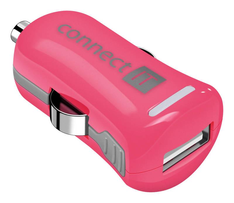 Adaptér do auta Connect IT InCarz COLORZ 1xUSB, 2,1A růžový