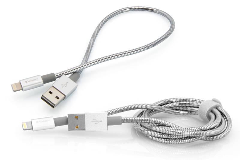 Kabel Verbatim USB Lightning, 1m 0,3m stříbrný, Kabel, Verbatim, USB, Lightning, 1m, 0,3m, stříbrný