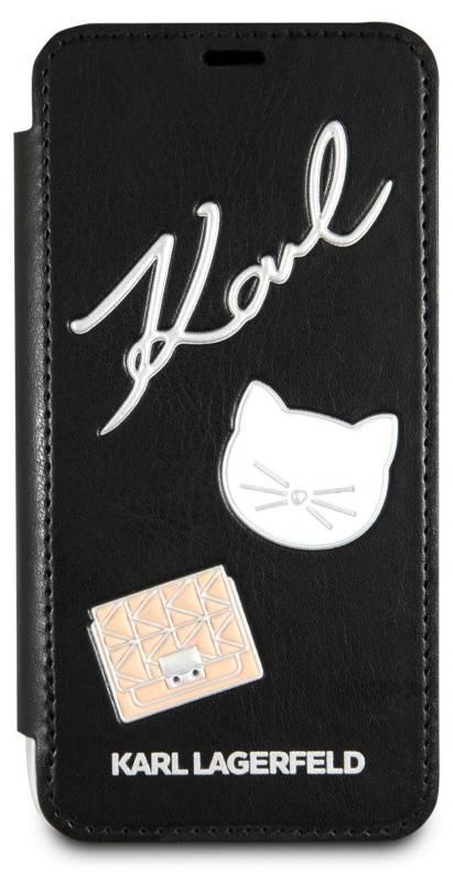 Pouzdro na mobil flipové Karl Lagerfeld Pins Book pro iPhone 7 8 černé