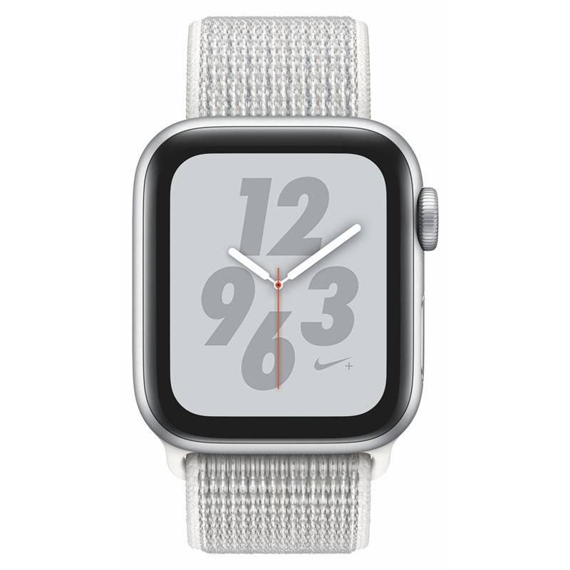 Chytré hodinky Apple Watch Nike Series 4 GPS 40mm pouzdro ze stříbrného hliníku - sněhově bílý provlékací sportovní řemínek Nike