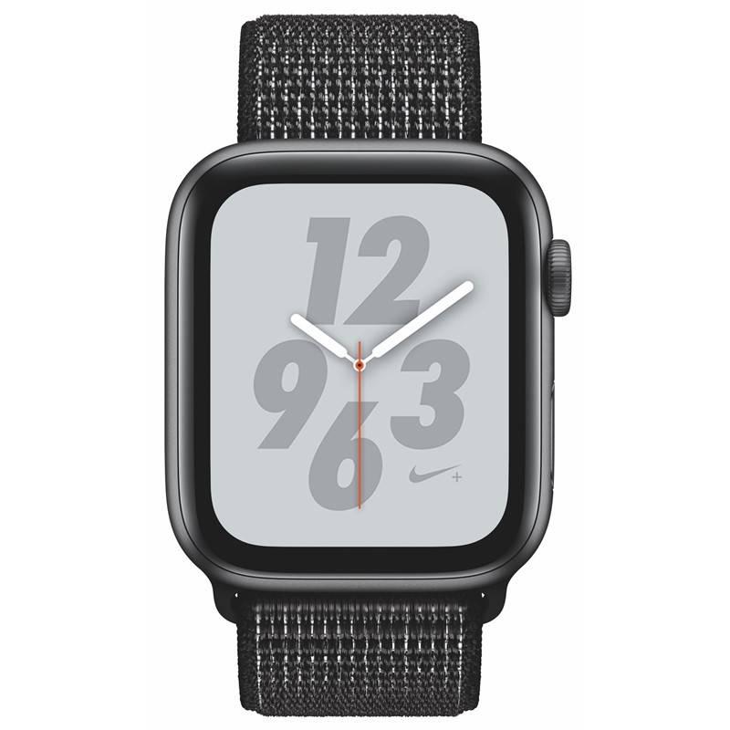 Chytré hodinky Apple Watch Nike Series 4 GPS 44mm pouzdro z vesmírně šedého hliníku - černý provlékací sportovní řemínek Nike