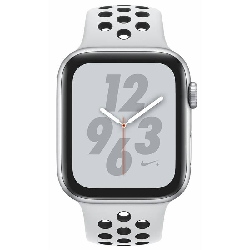 Chytré hodinky Apple Watch Nike Series 4 GPS 44mm pouzdro ze stříbrného hliníku - platinový černý sportovní řemínek Nike
