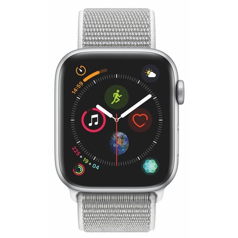 Chytré hodinky Apple Watch Series 4 GPS 44mm pouzdro ze stříbrného hliníku - mušlově bílý provlékací sportovní řemínek CZ verze