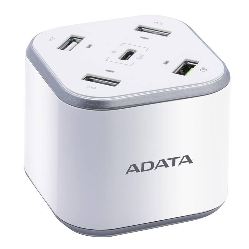Nabíječka do sítě ADATA USB Charging Station, 4x USB, 1x USB-C bílá