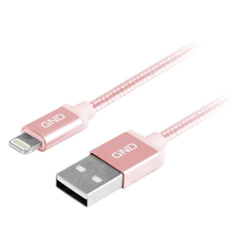Kabel GND USB lightning MFI, 1m, opletený růžový, Kabel, GND, USB, lightning, MFI, 1m, opletený, růžový