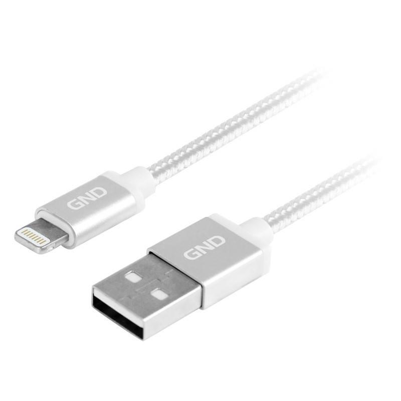 Kabel GND USB lightning MFI, 1m, opletený stříbrný, Kabel, GND, USB, lightning, MFI, 1m, opletený, stříbrný