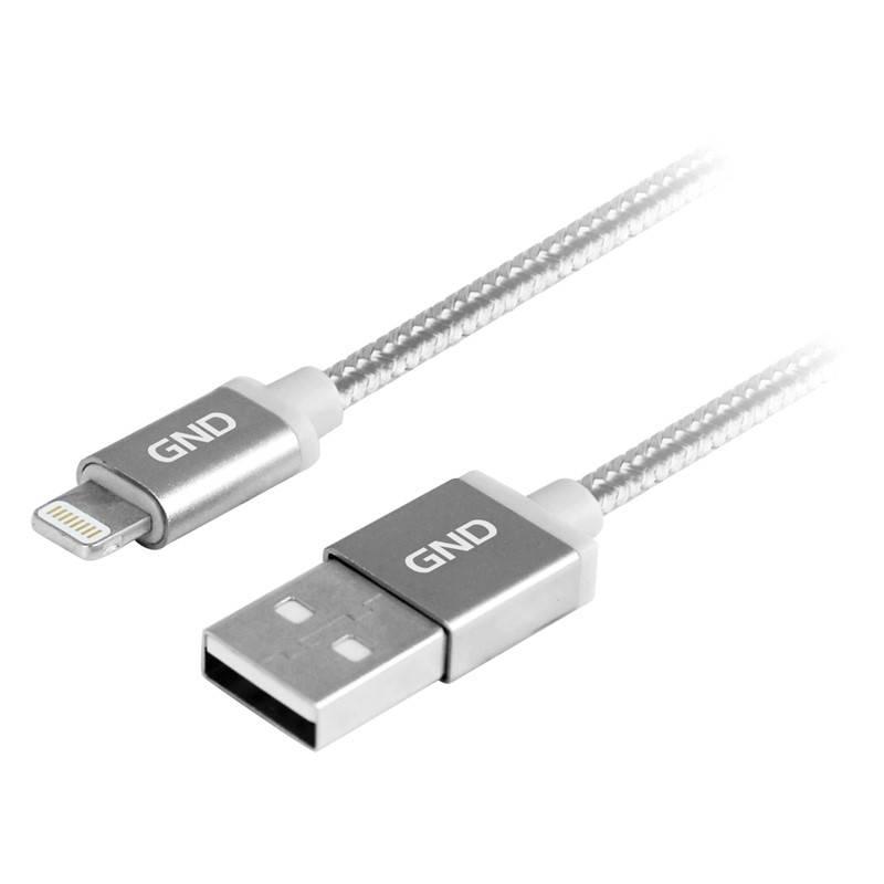 Kabel GND USB lightning MFI, 1m, opletený titanium, Kabel, GND, USB, lightning, MFI, 1m, opletený, titanium