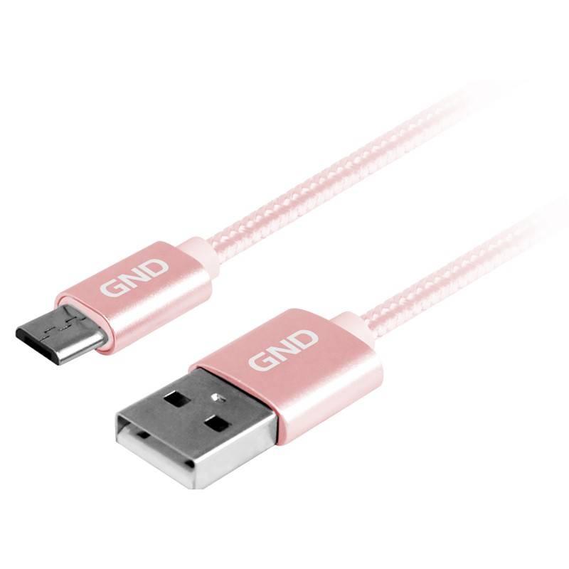 Kabel GND USB micro USB, 1m, opletený růžový, Kabel, GND, USB, micro, USB, 1m, opletený, růžový