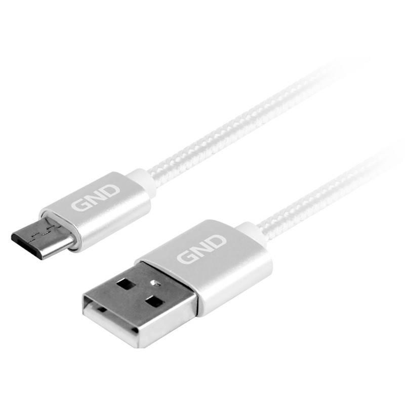 Kabel GND USB micro USB, 1m, opletený stříbrný, Kabel, GND, USB, micro, USB, 1m, opletený, stříbrný