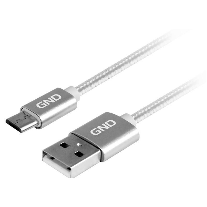 Kabel GND USB micro USB, 1m, opletený titanium, Kabel, GND, USB, micro, USB, 1m, opletený, titanium