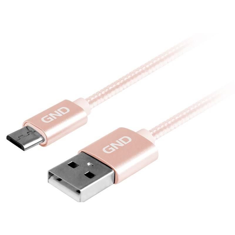 Kabel GND USB micro USB, 2m, opletený zlatý, Kabel, GND, USB, micro, USB, 2m, opletený, zlatý