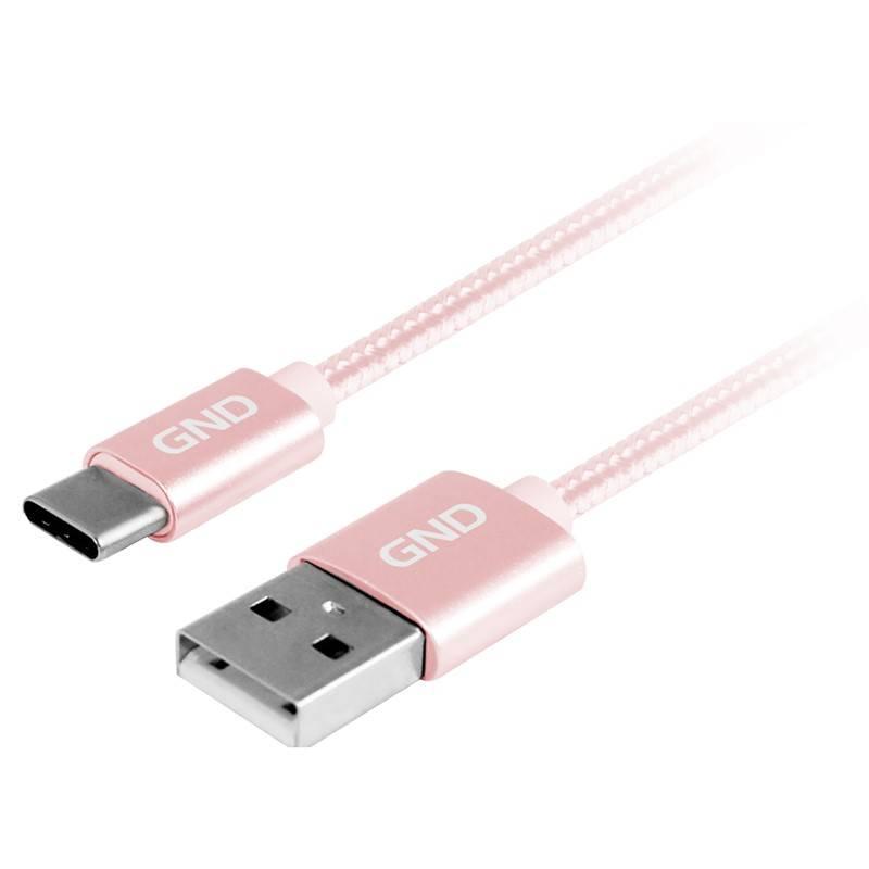 Kabel GND USB USB-C, 1m, opletený růžový, Kabel, GND, USB, USB-C, 1m, opletený, růžový