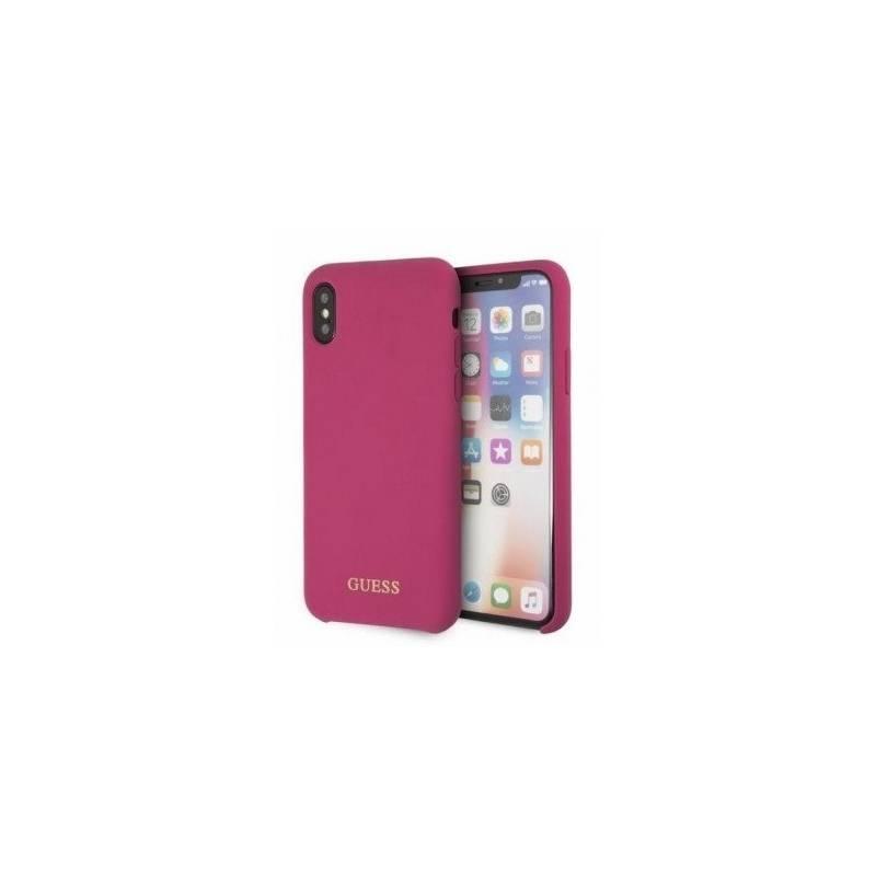 Kryt na mobil Guess Silicone Cover pro Apple iPhone X XS - tmavě růžový