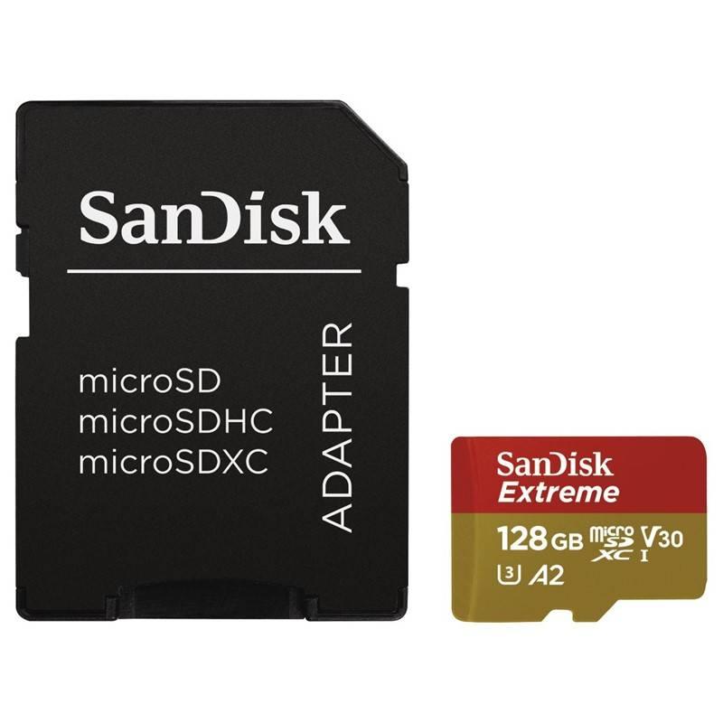 Paměťová karta Sandisk Micro SDXC Extreme 128GB, A2, UHS-I U3 adapter, Paměťová, karta, Sandisk, Micro, SDXC, Extreme, 128GB, A2, UHS-I, U3, adapter