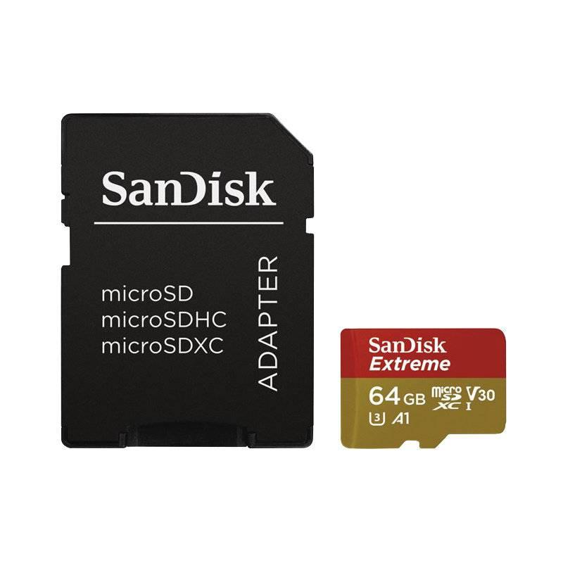 Paměťová karta Sandisk Micro SDXC Extreme 64GB, pro akční kamery, UHS-I U3 adapter