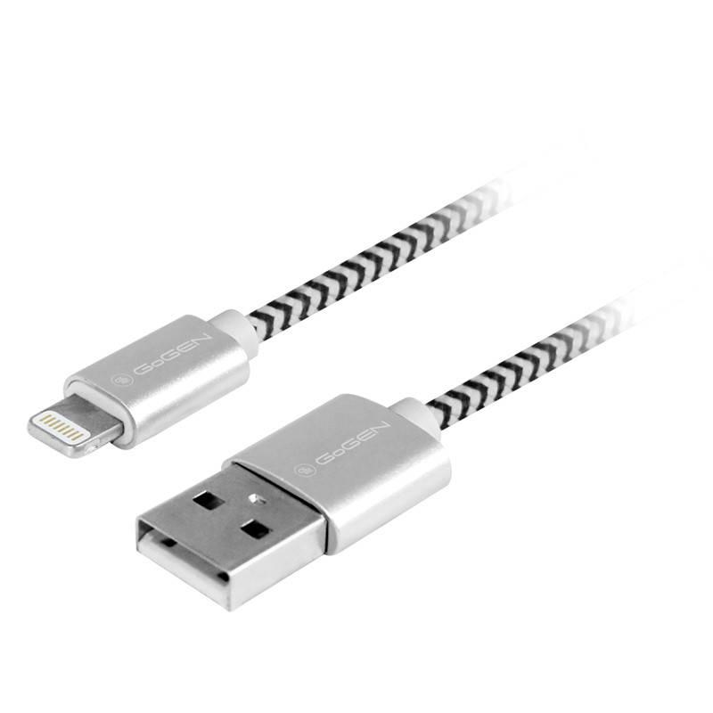 Kabel GoGEN USB lightning, 1m, opletený stříbrný