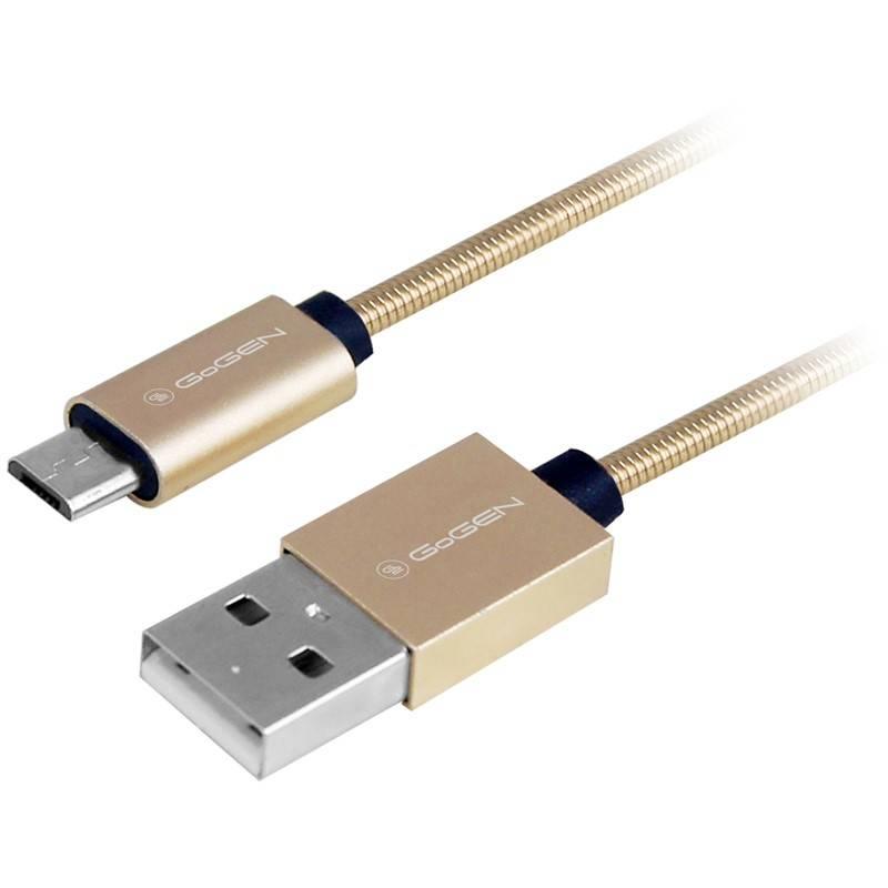 Kabel GoGEN USB micro USB, 1m, ocelový, opletený zlatý