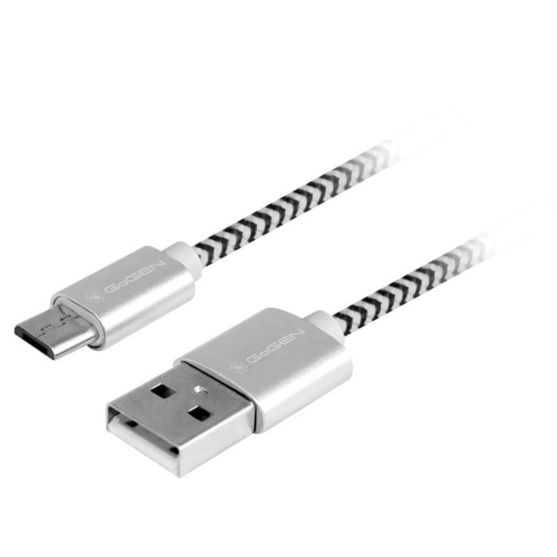 Kabel GoGEN USB micro USB, 1m, opletený stříbrný, Kabel, GoGEN, USB, micro, USB, 1m, opletený, stříbrný