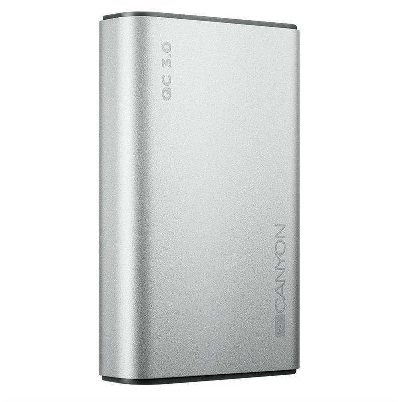 Powerbank Canyon 10000mAh, USB-C, QC 3.0 stříbrná