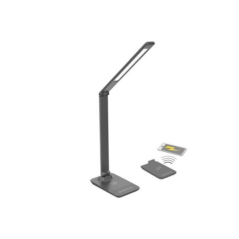 Stolní LED lampička Solight stmívatelná, 10W, bezdrátové nabíjení telefonu šedá