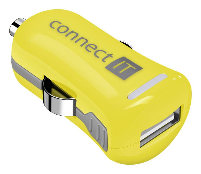 Adaptér do auta Connect IT InCarz COLORZ, 1x USB, 2,1A žlutý