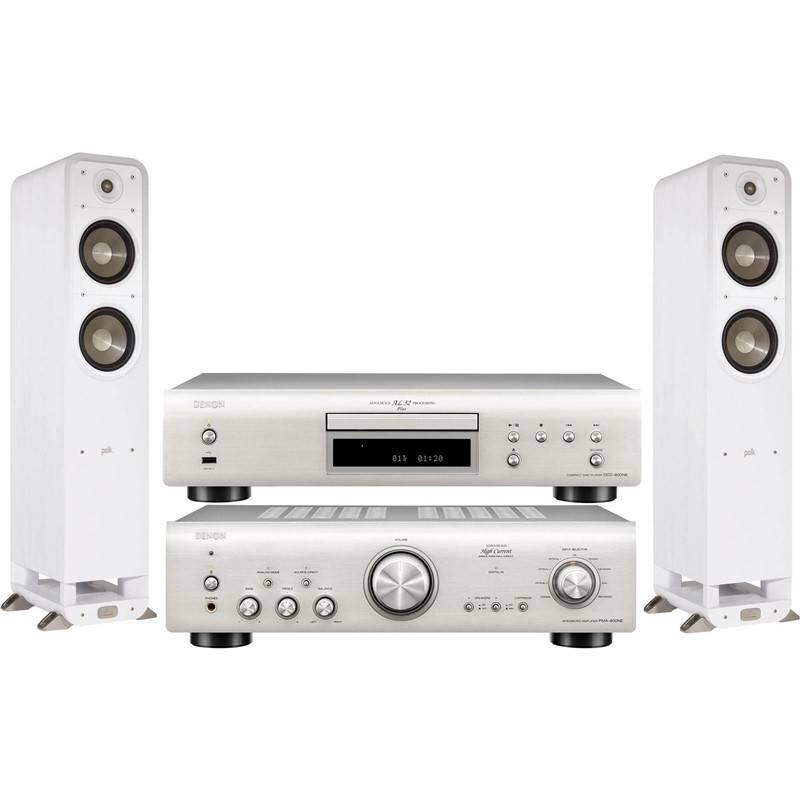 CD přehrávač Denon DCD-800NE zesilovač PMA-800NE set repro Polk Signature S55E stříbrný bílý