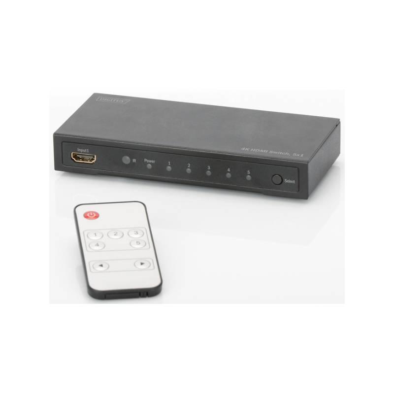HDMI přepínač Digitus 5x1, podpora 4K dálkové ovládání černý