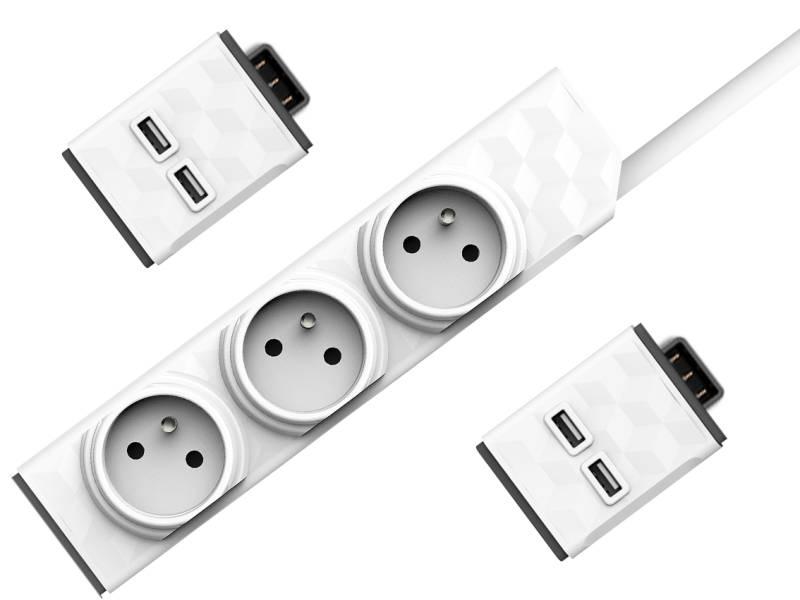 Kabel prodlužovací Powercube PowerStrip Modular 3m 2xUSB modul bílý