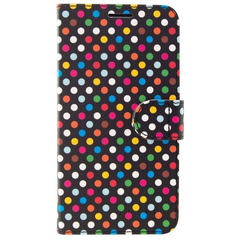 Pouzdro na mobil flipové FIXED FIT pro Apple iPhone 7 8 - motiv Rainbow Dots