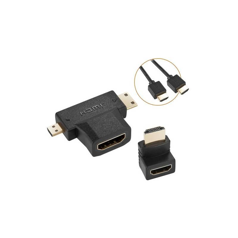 Kabel GoGEN HDMI 1.4, 1,5m, pozlacený L adaptér adaptér HDMI micro HDMI mini černý, Kabel, GoGEN, HDMI, 1.4, 1,5m, pozlacený, L, adaptér, adaptér, HDMI, micro, HDMI, mini, černý